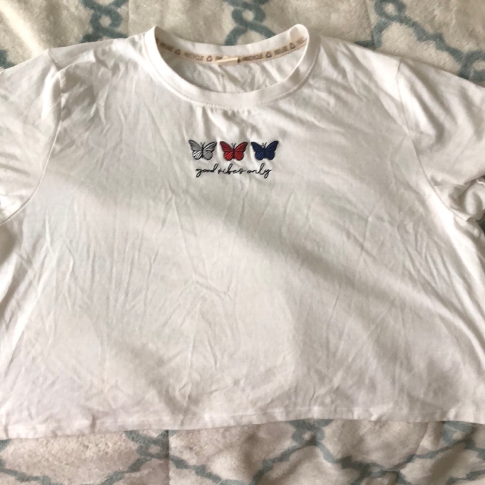 White tank top puls size with Butterflies